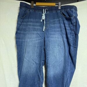 Lane Bryant Women's Wide Leg Pull On Capri Jeans Plus Size 26 Drawstring Stretch